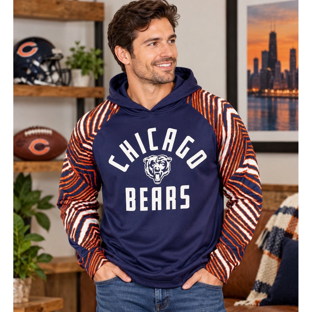 Zubaz Chicago Bears Hoodie Mens 2XL Navy Orange Zebra NFL NWOT